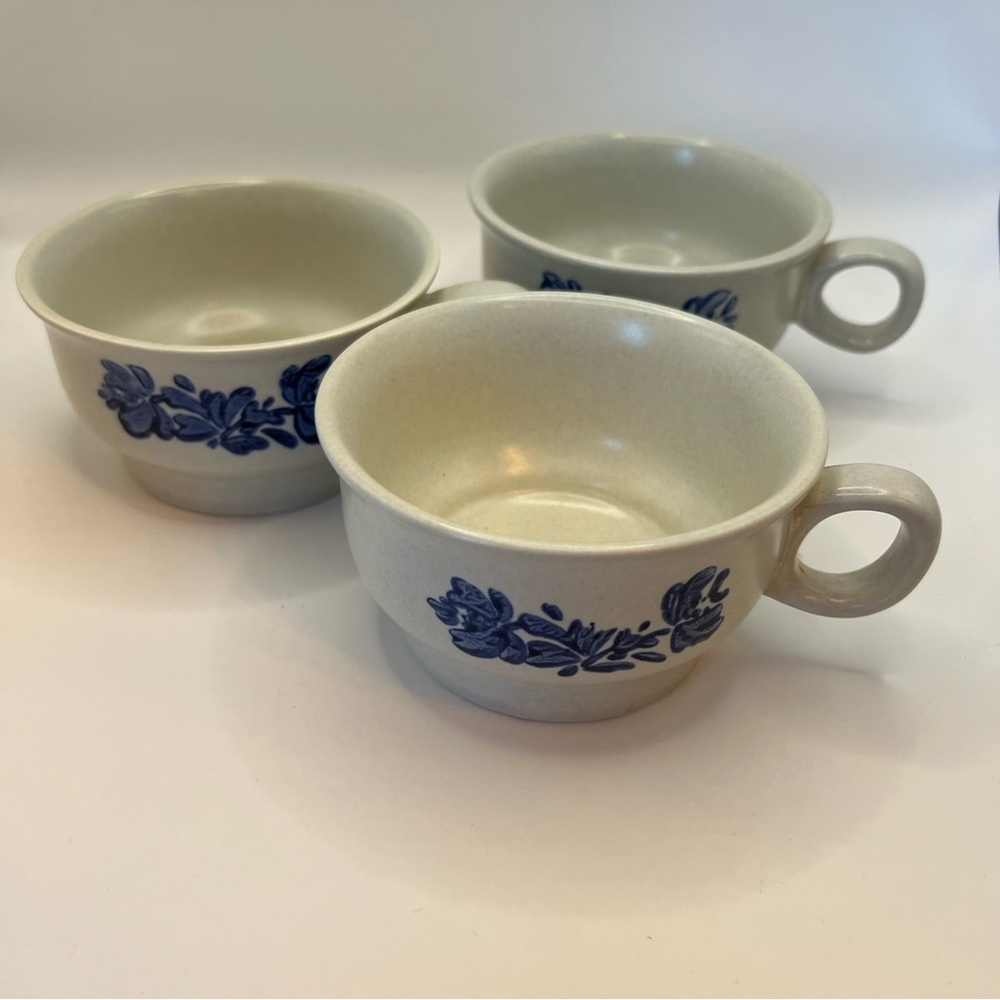 Lot 3 PFALTZGRAFF Yorktowne Flat Coffee Soup Mug Bowl Handle 1Y Blue Floral VTG